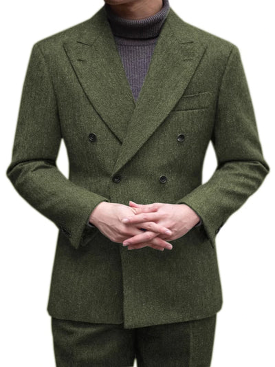 Men's Casual Suit 2 Pieces Blazers Pant Herringbone Men Suits Jackets Double Breasted Notch Lapel Slim Fit Coat Groom Wear NEW