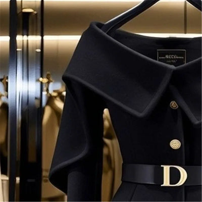 Limiguyue Black Short Jacket for Women Small Fragrance Letter Belt Coat High End Design Turn Down Collar Tops Autumn Winter 493P