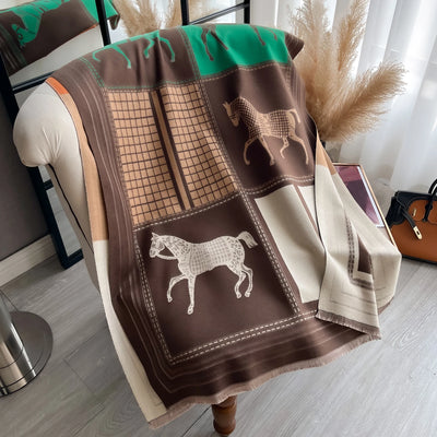 Luxury Winter Cashmere Scarf Women Horse Print Warm Pashmina Blanket Poncho Scarves Female Shawl Wraps Thick Foulard Bufanda