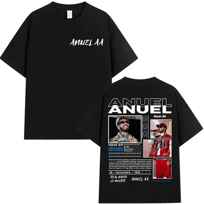 Rapper Anuel AA Real Hasta La Muerte Tour 2025 new Album T Shirts Men's Hip Hop gothic T-Shirts 100%  Short Sleeve T-Shirt