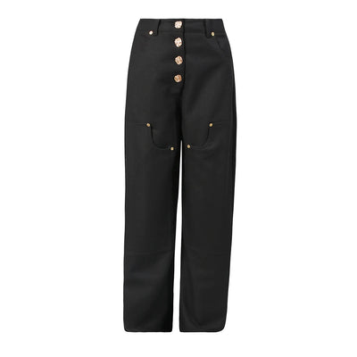 VGH Chic Simming Two Piece Set for Women Lapel Long Sleeve Patchwork Metal Buckle Tunic Coat Long Trousers Outfits Female New