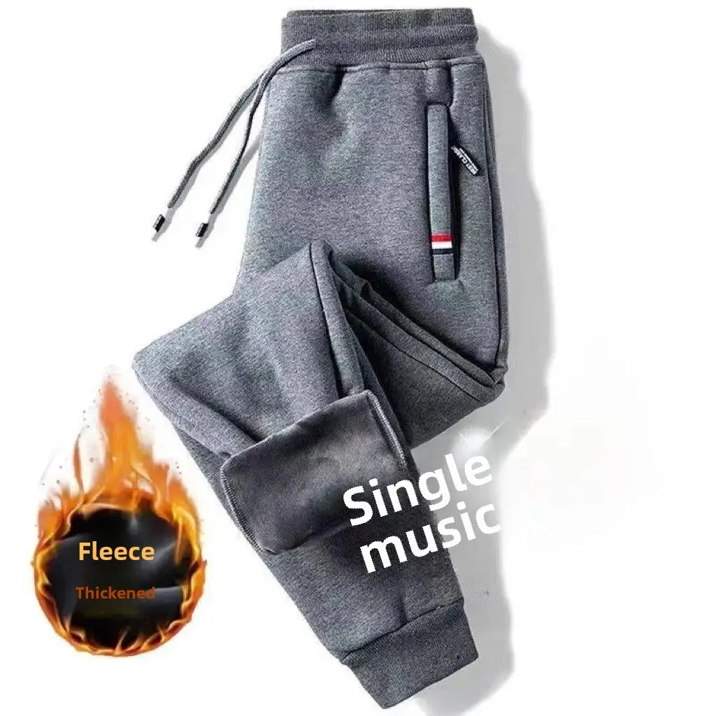 Autumn Winter Casual Pants Men's Fleece-Lined Thickened Sweatpants Warm Loose-Fit Pants Plus Size