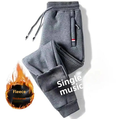 Autumn Winter Casual Pants Men's Fleece-Lined Thickened Sweatpants Warm Loose-Fit Pants Plus Size