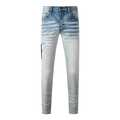 Fashion Top Quality Streetwear Distressed Men's Jeans  Vintage Low Rise Stretch Skinny Button Fly Ripped Hold Pants