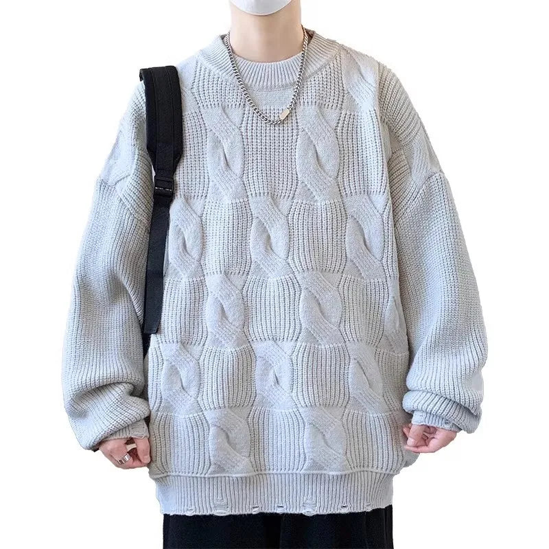 Autumn Winter Men's Loose Casual Sweater Solid Color O-Neck Knitted Pullovers Men Fashion Youthful Vitality Hole Knit Sweaters