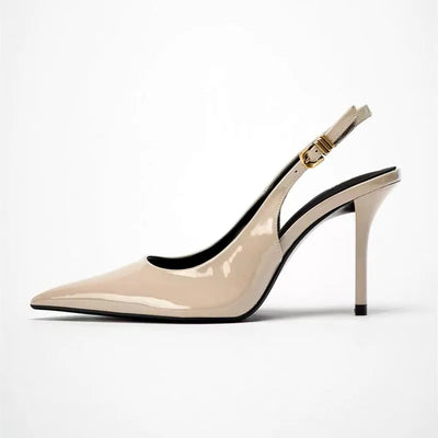 Luxury Brand Designer Women Pumps Sexy Pointed Toe Metal Buckle Design Elegant Dress Heels Ladies Fashion Wedding Bridal Shoes