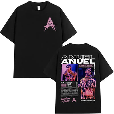 Rapper Anuel AA Real Hasta La Muerte Tour 2025 new Album T Shirts Men's Hip Hop gothic T-Shirts 100%  Short Sleeve T-Shirt