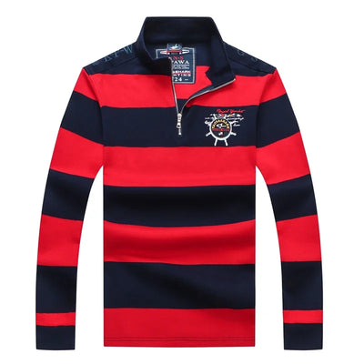TACE&SHARK Brand Shark Wide Stripes Embroidery Red Long Sleeve Polo Tops Casual Fashion Men Slim Polo Casual Business Clothes