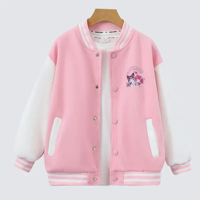 Kawaii Sanrio Kuromi Jackets For Girls Spring Autumn Teen Kids Cartoon Princess Cardigan Children's Baseball Uniform Sports Tops