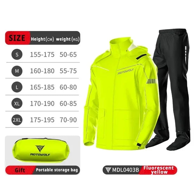 Motorcycle Raincoat Waterproof Suit Cycling Breathable Light Portable Split Jacket Pant Reflective for Outdoor Sport Equipments