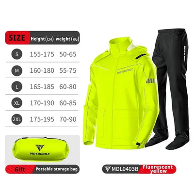 Motorcycle Raincoat Waterproof Suit Cycling Breathable Light Portable Split Jacket Pant Reflective for Outdoor Sport Equipments