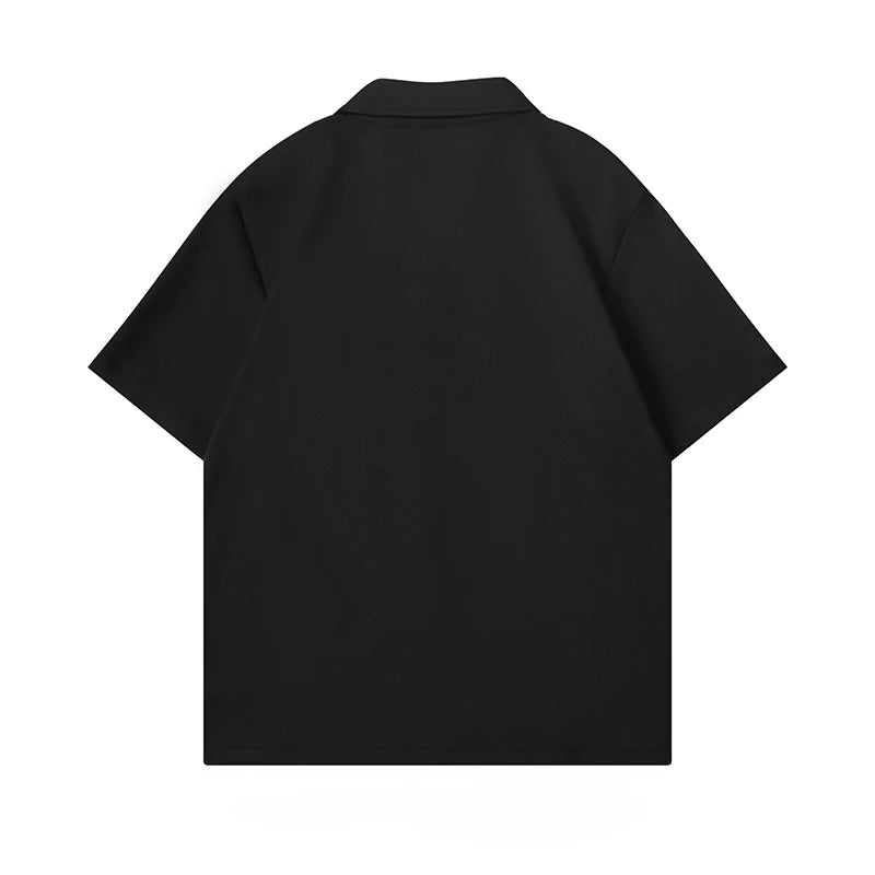 Dark Icon Embroidery Cool Material Men's Shirt Short Sleeve Hawaii Beach Shirts Black Beige