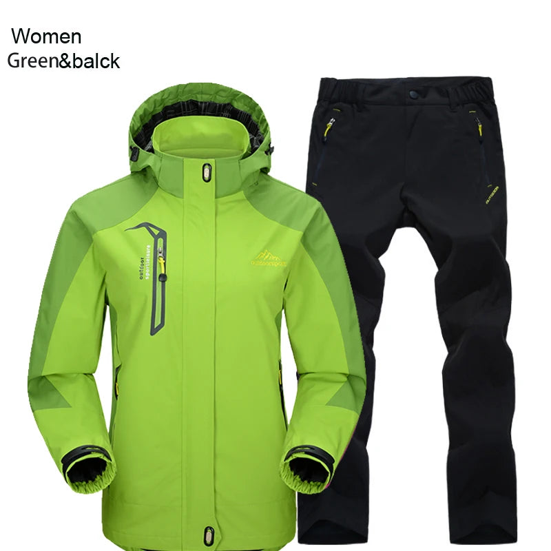 TRVLWEGO Women Jacket Pants Hiking Set Camping Spring Autumn Outdoor Waterproof 20000MM Windbreak Suit Trekking Coat Trousers