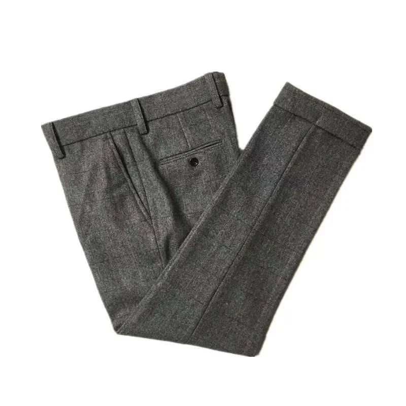 Autumn New Warm Wool Herringbone Casual Pants British Retro Woolen Loose Straight Pants for Men