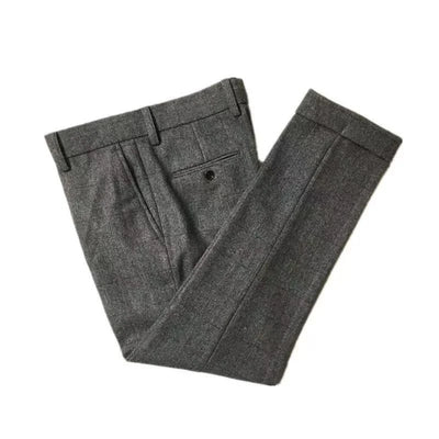Autumn New Warm Wool Herringbone Casual Pants British Retro Woolen Loose Straight Pants for Men