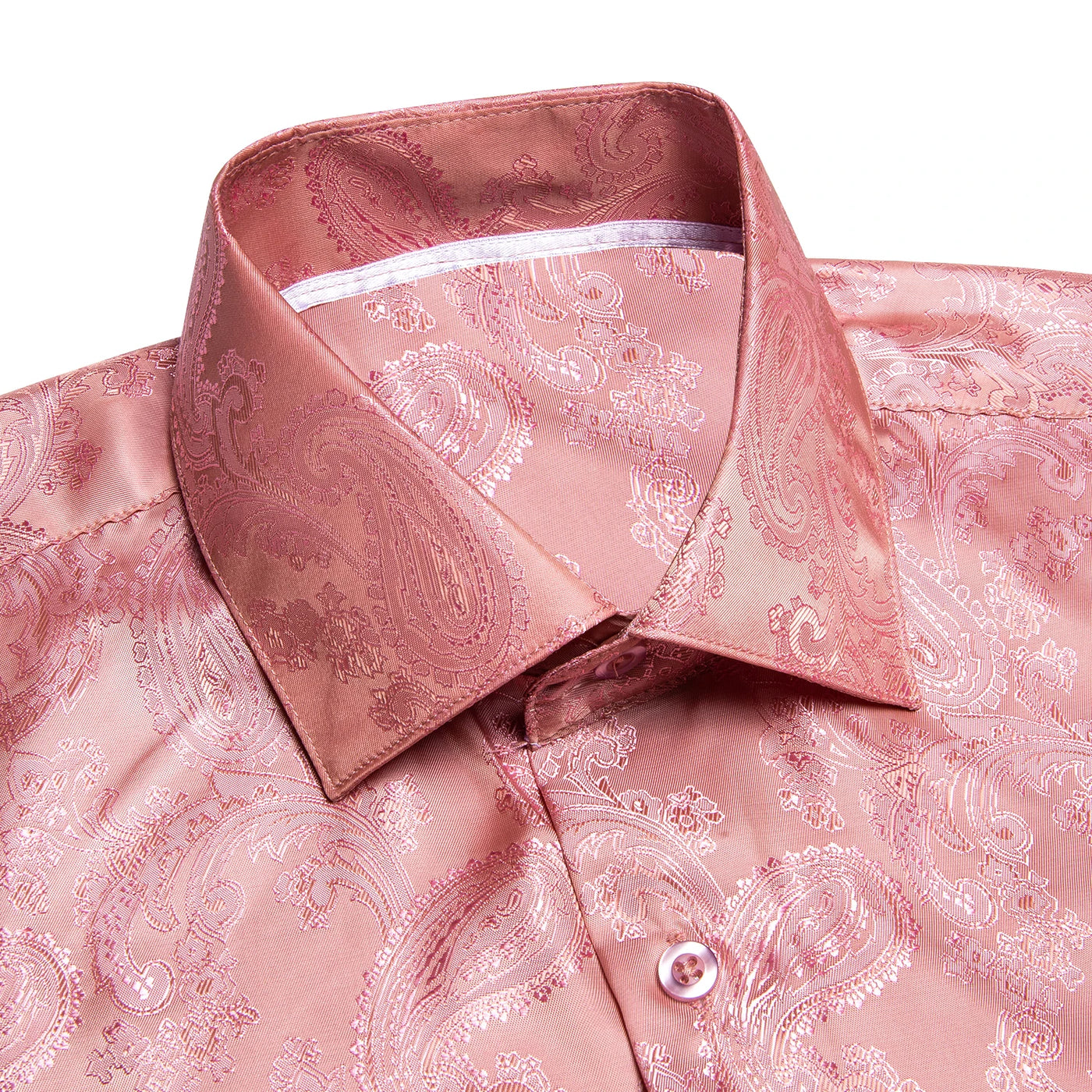 Jacquard Silk Mens Shirts Pink Blue Red Green Gold Long Sleeve Single Breasted Lapel Shirt Blouse Outerwear Wedding Business
