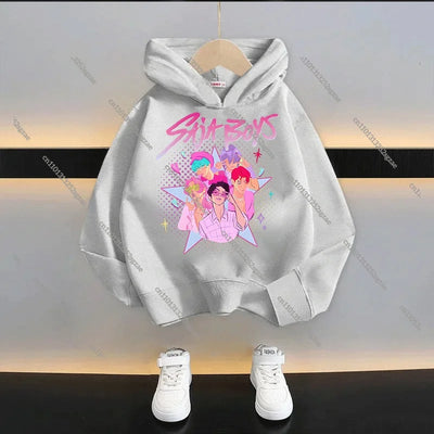 New 2025 KPop Demon Hunters Kids Hoodie: Cartoon Character Hooded Sweatshirt For Boys & Girls Casual Comfy Top