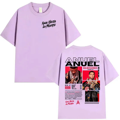 Rapper Anuel AA Real Hasta La Muerte Tour 2025 new Album T Shirts Men's Hip Hop gothic T-Shirts 100%  Short Sleeve T-Shirt