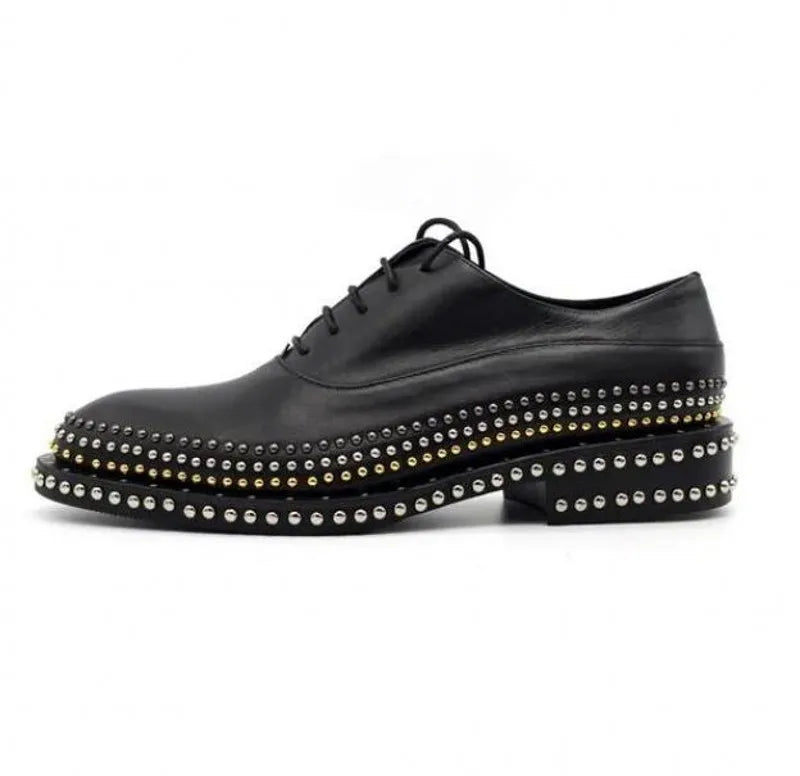 Handmade Rivets Brogue Shoes Wedding Dress Shoe Cow Genuine leather Men Oxfords  Plus Size 38-45