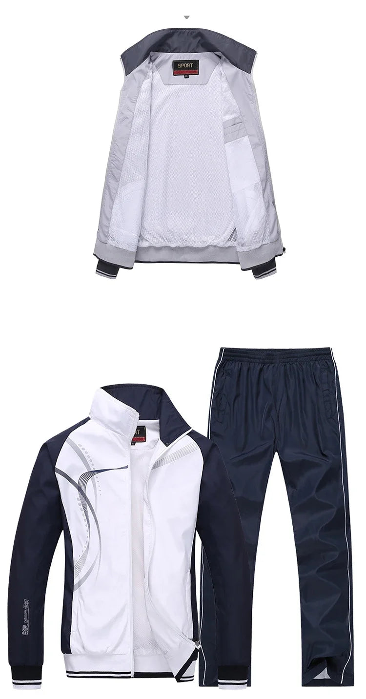 Men's Set Spring Autumn Men Sportswear 2 Piece Sets Zipper Jacket+Pant Casual Print Fitness Jogging Male Sports Suit M-5XL