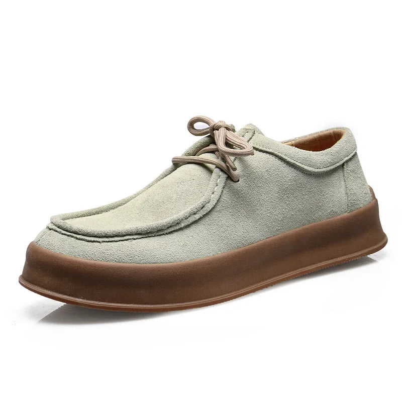 Men's Casual Shoes Lace-up Cow Suede Genuine Leather Thick Sole Mens Classic Retro British Style Outdoor Driving Flats