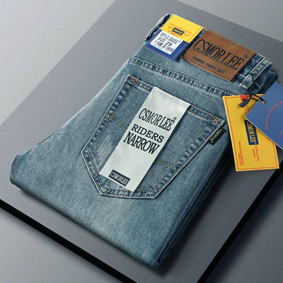 Americans  Retro High Street Men's Jeans New Trendy Low Rise Skinny Denim Pants Pleated Ripped Hold Trousers