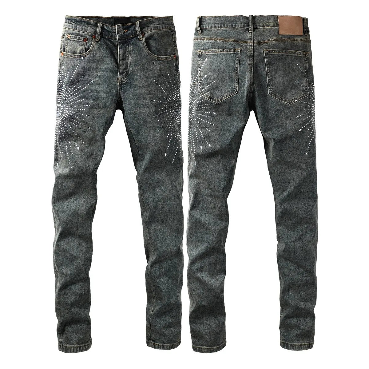 Men Straight jeans Fashion High Street Retro wash Rhinestones Retro Street Style Hip-hop Straight Trousers Streetwear Jeans