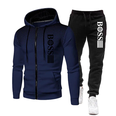 2025 New Men's zippered hoodie + Casual Pants Set for Autumn and Winter fashion Fitness and Warm sportswear Two-piece set