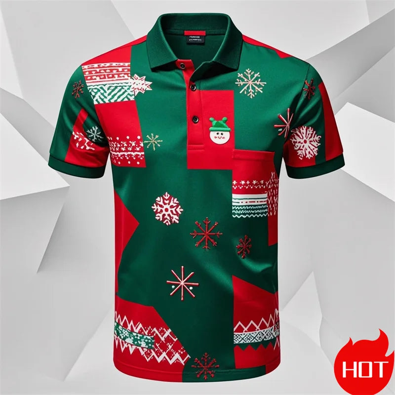 Funny 3D Cute Santa Claus Xmas Printed Polo Shirt For Men Happy Christmas Tee Merry Christmas Graphic Shirts & Blouses POLO Tops