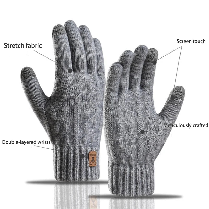 Winter Touch Screen Knitted Warm Glove Outdoor Anti Slip Cycling Driving Cold Proof Five Finger Glove Fashion Solid Glove Unisex