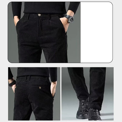 High Quality Brand Men's Corduroy Thicken Pants Fashion Khaki Narrow Leg Casual Pants Thermal Plush Trousers  Autumn Winter Male