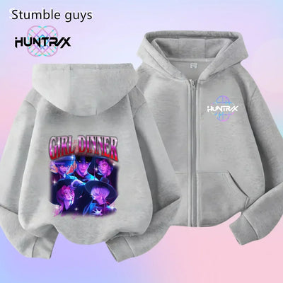 Autumn New KPop Demon Hunters Kids Boys Girls Zipper Hoodie Long Sleeve Sweatshirt Anime Clothes Trendy