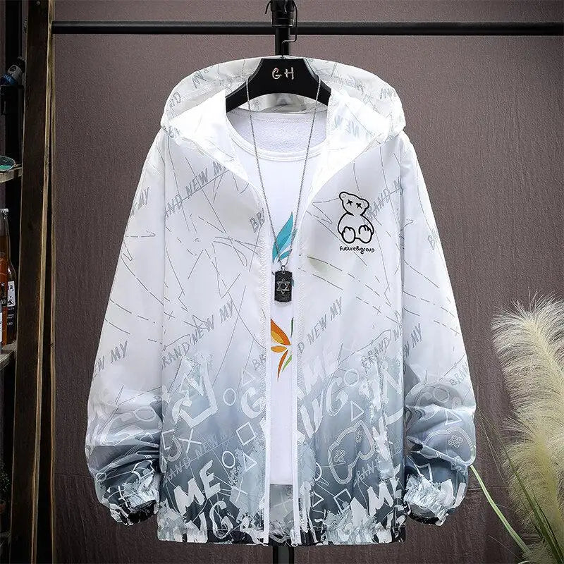 2025 Summer Skin Jacket Men Ultra Light UV Sun Protection Big Size Hooded Windbreaker Coats Men printing Casual Outwear