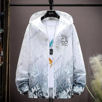2025 Summer Skin Jacket Men Ultra Light UV Sun Protection Big Size Hooded Windbreaker Coats Men printing Casual Outwear