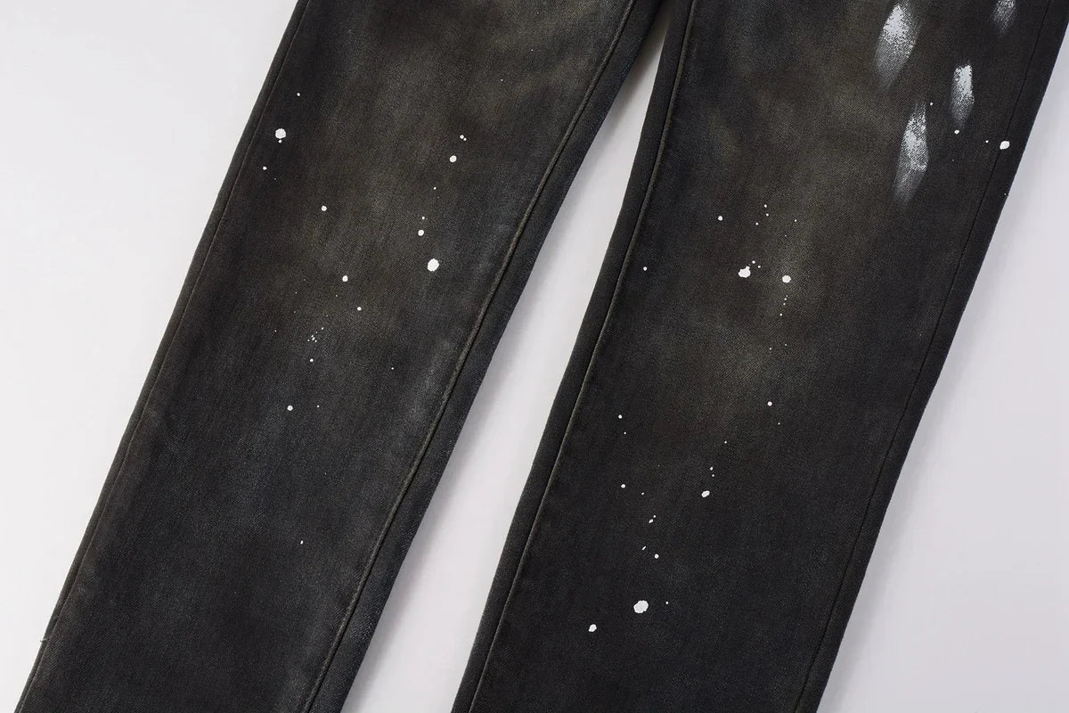 High Street Ripped Black American Jeans Paint Brand 9036 Pants for Women Fashionable Casual Torn Denim Skinnies