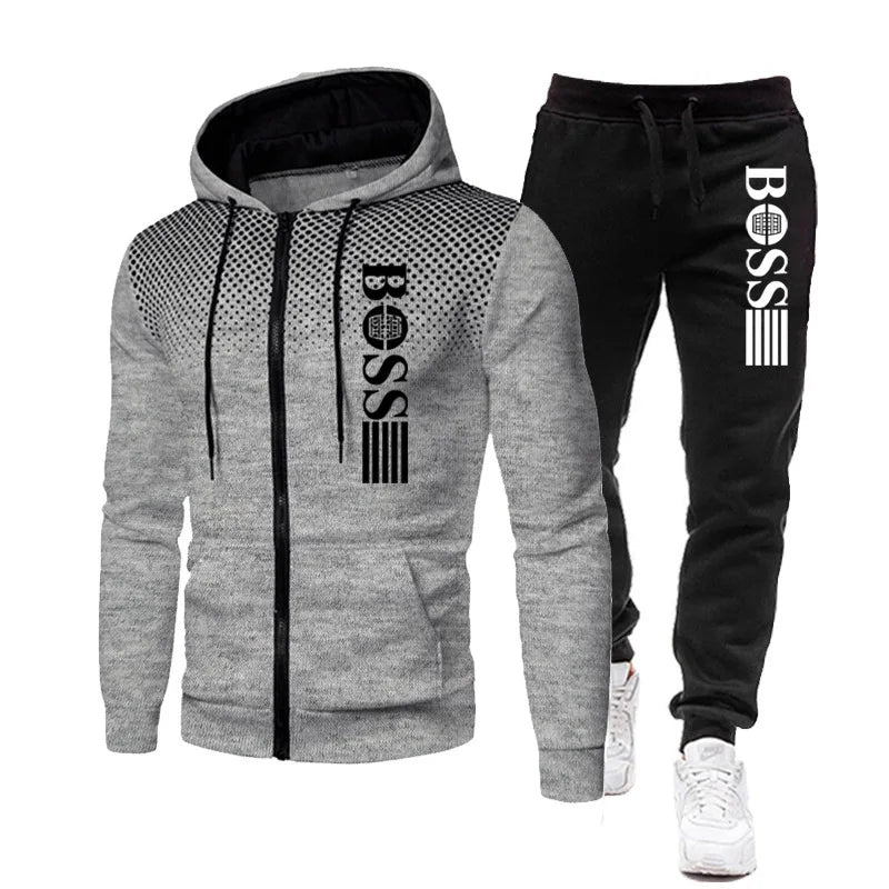 2025 New Men's zippered hoodie + Casual Pants Set for Autumn and Winter fashion Fitness and Warm sportswear Two-piece set