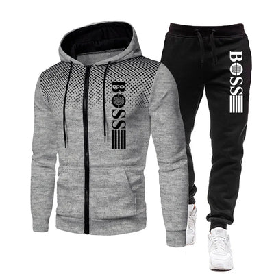 2025 New Men's zippered hoodie + Casual Pants Set for Autumn and Winter fashion Fitness and Warm sportswear Two-piece set