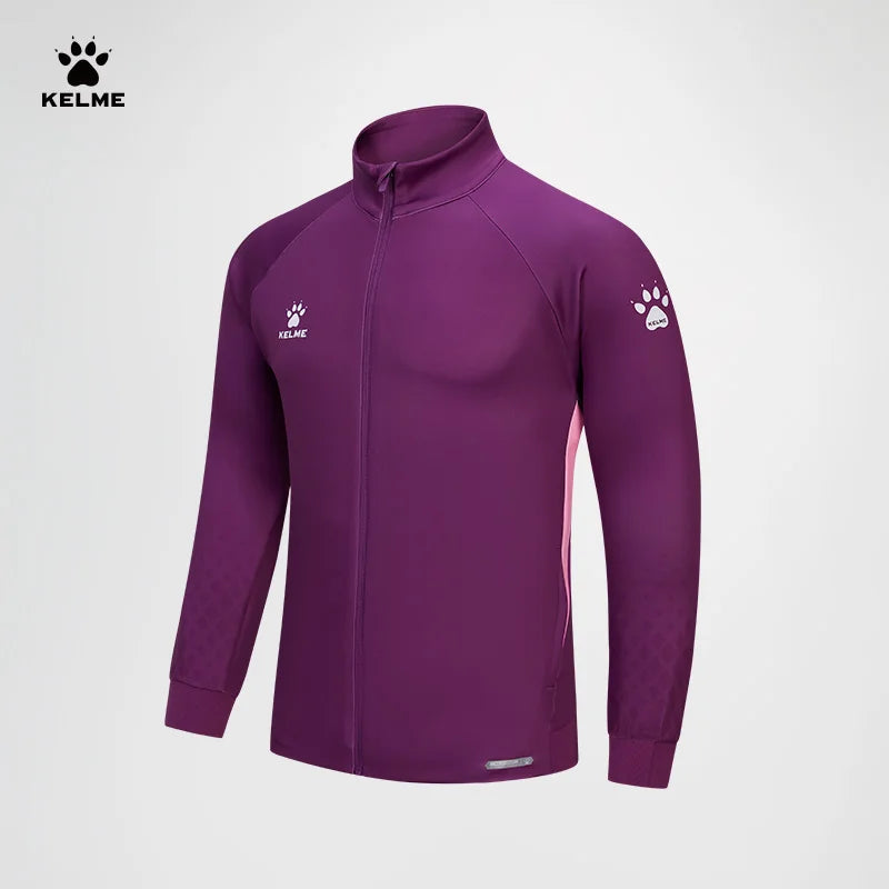 Kelme Men's Football Training Jacket Outdoor Windproof Stand Collar Knitted Jacket Running Sports Training Jacket