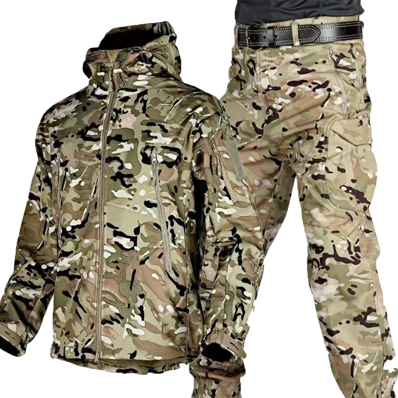 Men's Winter Waterproof Suit Hiking Tracksuit Set Softshell Jackets Camping Coat Tactical Pants Fishing Fleece Trousers