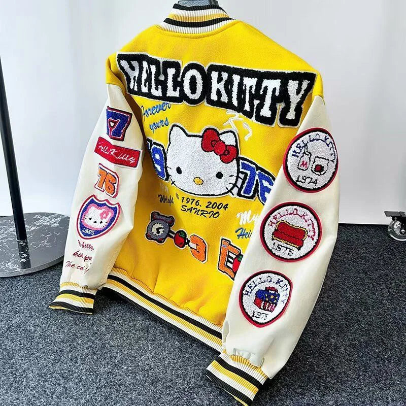 Supzoom New Arrival Rib Sleeve Top Fashion Embroidery HelloKitty Loose Cardigan Casual Pilot Ins Bomber Baseball Jacket