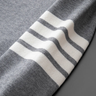 High end brand knitted cardigan men's spring and autumn new classic stripe trend Korean casual side slit V-neck sweater coat