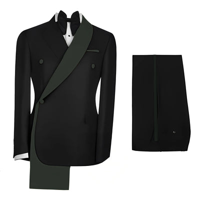 Fashionable Men's Suit 2 piece Set Black Jacket With Gold Collar Wedding Groom Tuxedo Classic Men's Tailored Blazer Pants