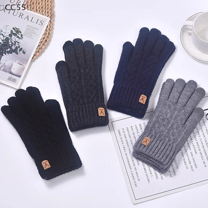〔CC55〕1Pair Warm Gloves Autumn Winter Gloves For Men Cold-proof Warm Gloves Cycling Full Finger Touch Screen Gloves Gifts