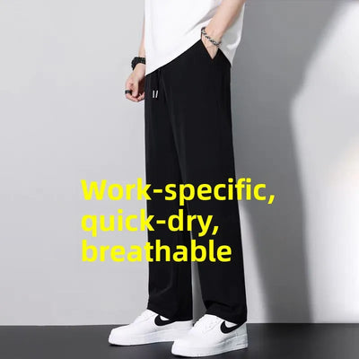New 2025 Men's Ice Silk Qui Dry Casual Pants Thin Straight Leg Loose Drapey Spor Summer Long Trousers Everyday Wear