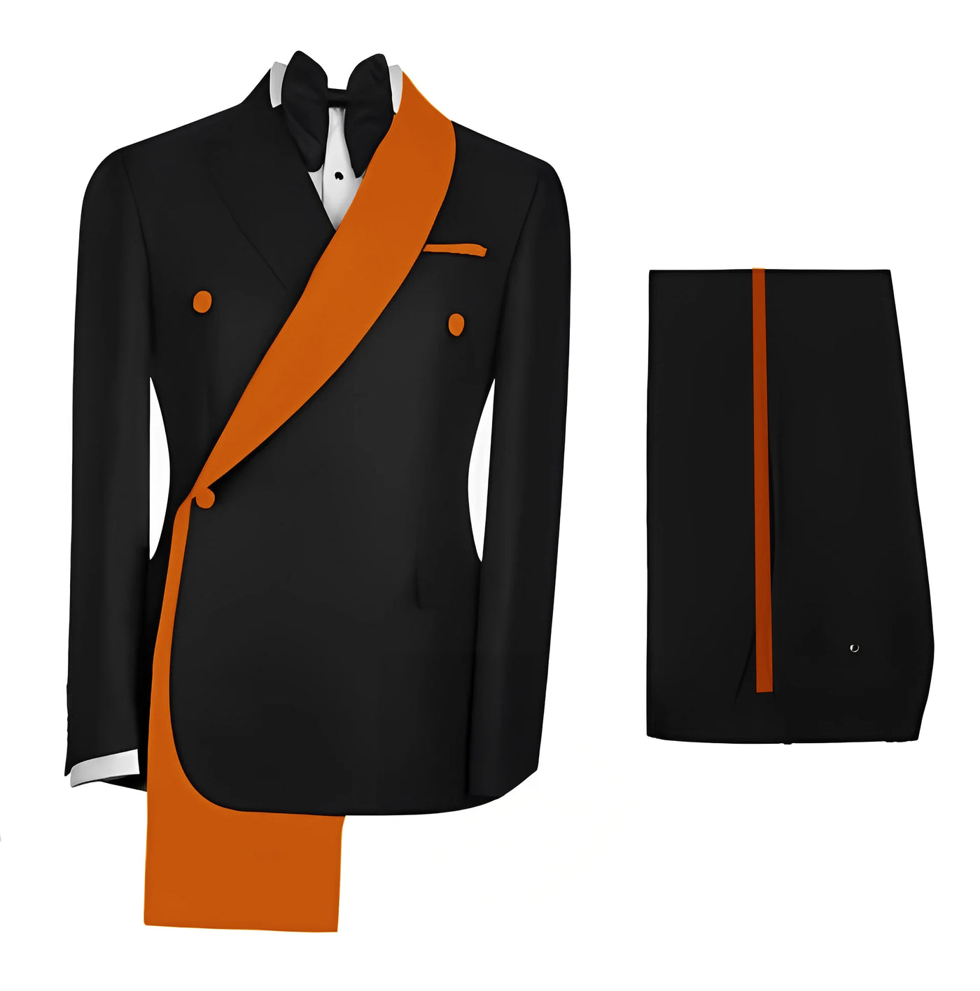 Fashionable Men's Suit 2 piece Set Black Jacket With Gold Collar Wedding Groom Tuxedo Classic Men's Tailored Blazer Pants
