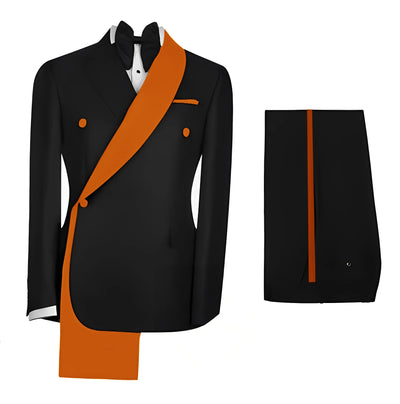 Fashionable Men's Suit 2 piece Set Black Jacket With Gold Collar Wedding Groom Tuxedo Classic Men's Tailored Blazer Pants