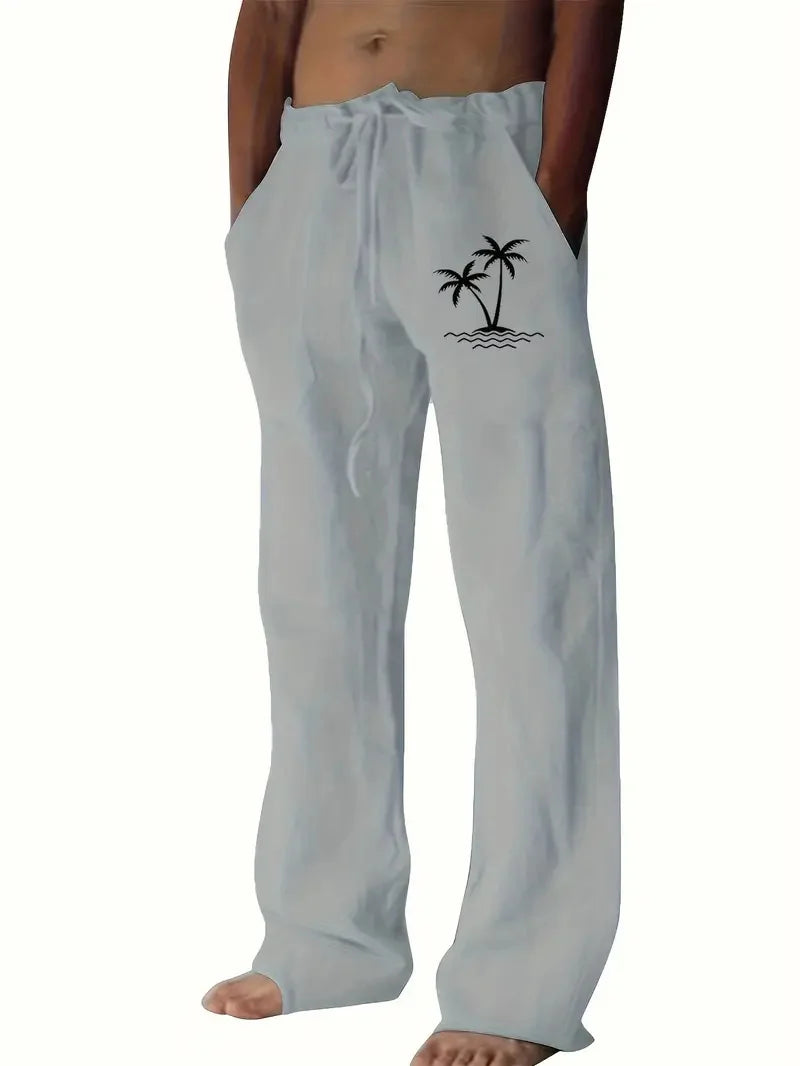 Vintage Coconut Tree Sunset Print men's New Winter Pants Fashion men's Sweatpants Men's Loose Casual Pocket Pull Rope Sweatpants