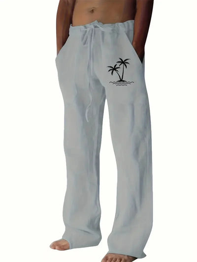 Vintage Coconut Tree Sunset Print men's New Winter Pants Fashion men's Sweatpants Men's Loose Casual Pocket Pull Rope Sweatpants