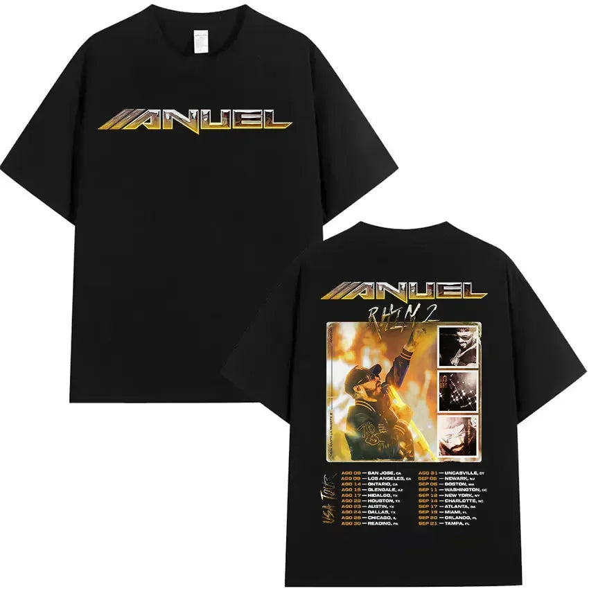 Rapper Anuel AA Real Hasta La Muerte Tour 2025 new Album T Shirts Men's Hip Hop gothic T-Shirts 100%  Short Sleeve T-Shirt
