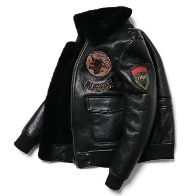 New Air Force Black Shearling Wool Fur Sheepskin Leather Jacket Men Genuine Leather Coat Warm Winter Clothing Motorcycle Jackets